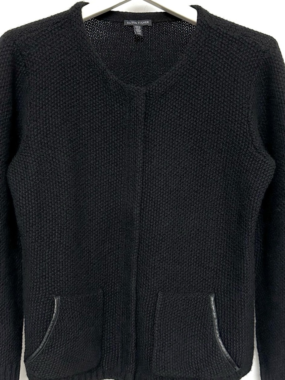 EILEEN FISHER Yak+Merino+Leather Cardi